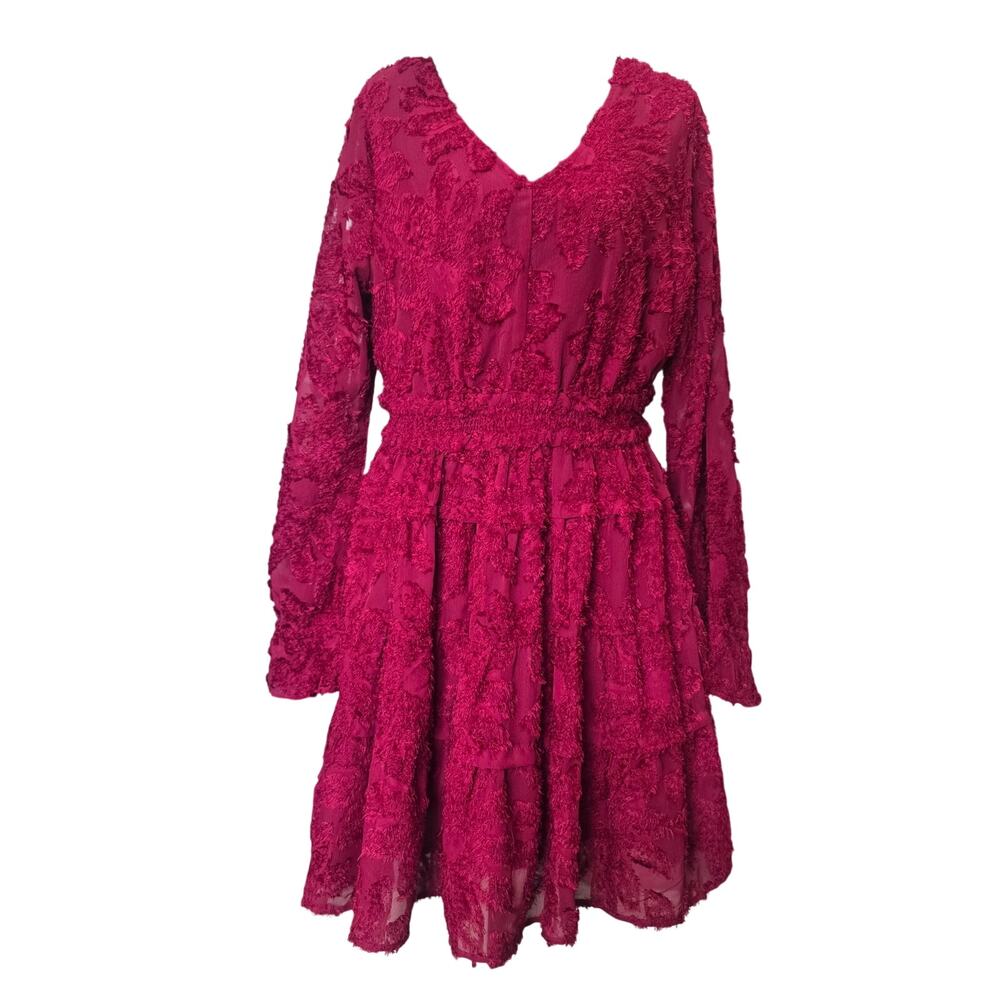 KORI Burgundy Red Wine Mini Skater Dress Sz M